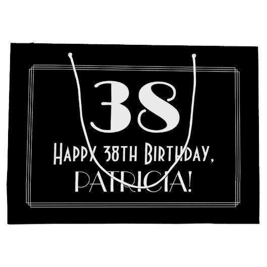 38歳の誕生日：アールデコ調のスタイル「38」、名前 ラージペーパーバッグ (裏面)