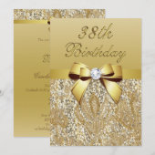 38歳の誕生日 ゴールド 偽のスパンコールとリボン 招待状 (正面/裏面)