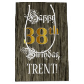 38歳の誕生日: 偽の金の輝きと偽の木目模様 ミディアムペーパーバッグ (正面)