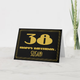 38歳の誕生日：名前 + アートデコ風の「38」 カード