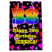 38歳の誕生日:愛情のこもったハート柄、虹 #38 ミディアムペーパーバッグ (正面)