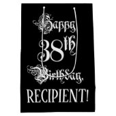 38番目の誕生日: ファンシー、スクリプエレガントト+名前をカスタムする ミディアムペーパーバッグ (裏面)