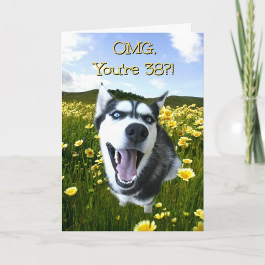 38誕生日かわいいハスキー犬の花 カード (正面)