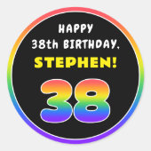 38誕生日カラフル：レインボー# 38、名前をカスタムする ラウンドシール (正面)