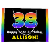 38誕生日カラフル：レインボー# 38、名前をカスタムする ラージペーパーバッグ (裏面)