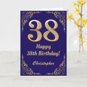 38誕生日ネイビーブルーと金ゴールドグリッターフレーム カード (黄色い花)