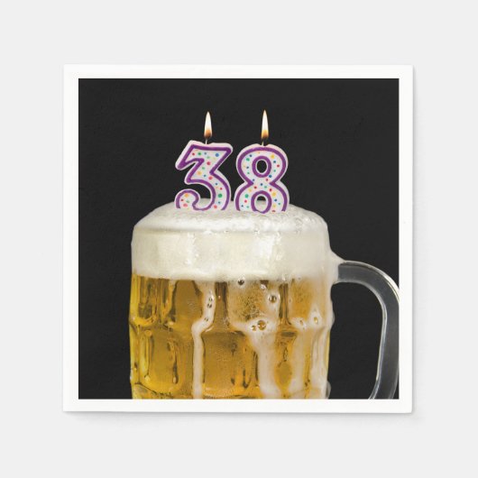 38誕生日ビールオンブラック スタンダードカクテルナプキン (正面)