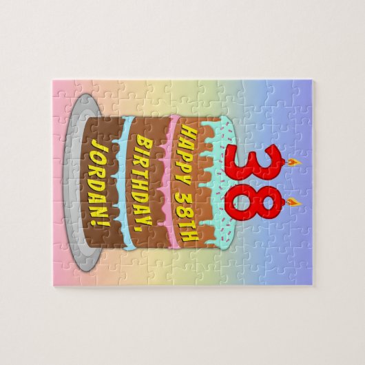 38誕生日:おもしろいケーキとキャンドル+名前をカスタムする ジグソーパズル (横)