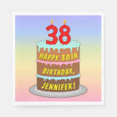 38誕生日:おもしろいケーキとキャンドル+名前をカスタムする スタンダードランチョンナプキン (正面)