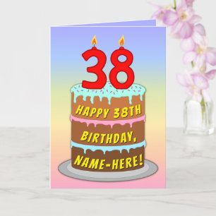 38誕生日—おもしろいケーキ&キャンドル、名前をカスタムする付き カード