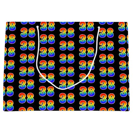 38誕生日:おもしろいレインボーイベント38パターン ラージペーパーバッグ (正面)