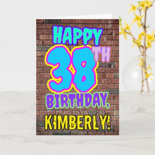 38誕生日-おもしろい、アーバングラフィティインスパイアルック カード (黄色い花)