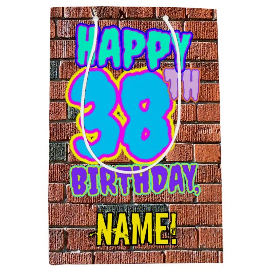 38誕生日:おもしろい、アーバングラフィティインスパイアルック ミディアムペーパーバッグ (正面)