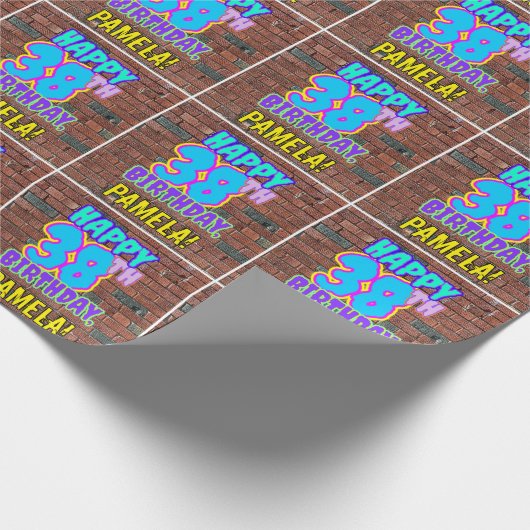 38誕生日:おもしろい、アーバングラフィティインスパイアルック ラッピングペーパー (角)