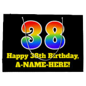 38誕生日~おもしろい, カラフル, 鮮やか, Rainbow 38 ラージペーパーバッグ (裏面)