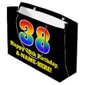 38誕生日~おもしろい, カラフル, 鮮やか, Rainbow 38 ラージペーパーバッグ (裏面アングル)