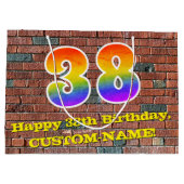 38誕生日:おもしろい、グラフィインスパイアティ・レインボー# 38 ラージペーパーバッグ (裏面)