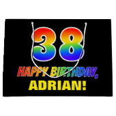 38誕生日:はっきりした,おもしろい,シンプル虹, 38 ラージペーパーバッグ (正面)