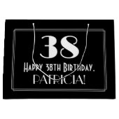 38誕生日:アールデコインスパイアスタイル「38」、名前 ラージペーパーバッグ (正面)