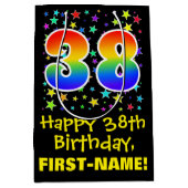 38誕生日:カラフルスターズパターン&レインボー38 ミディアムペーパーバッグ (正面)