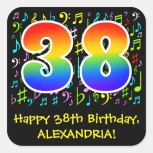 38誕生日:カラフル音楽シンボル、レインボー38 スクエアシール