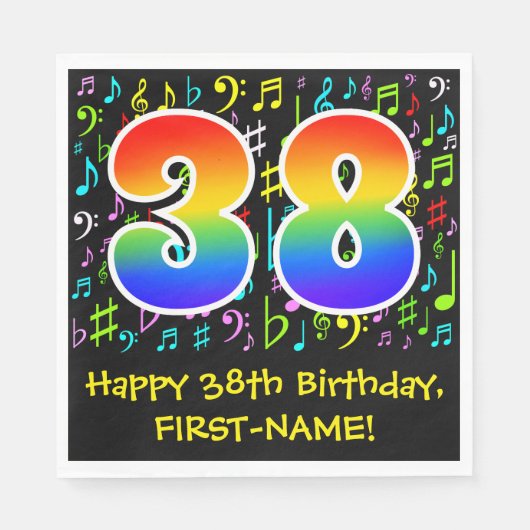 38誕生日-カラフル音楽シンボル, Rainbow 38 スタンダードランチョンナプキン (正面)