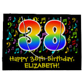 38誕生日-カラフル音楽シンボル， Rainbow 38 ラージペーパーバッグ (裏面)