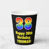 38誕生日:カラフル、おもしろい、エキサイティング、虹38 紙コップ (正面)