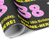 38誕生日:ピンクストライプのハートと38" +名前 ラッピングペーパー (ロールコーナー)