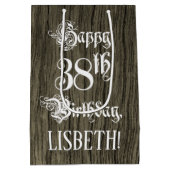 38誕生日: ファンシー, フェイク Wood Look +名前をカスタムする ミディアムペーパーバッグ (裏面)