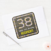 38誕生日:フローラ番号フェイク、木目、名前 スクエアシール (封筒)