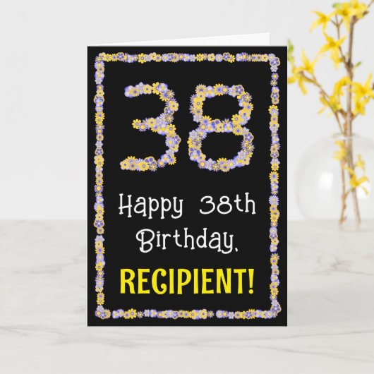 38誕生日:フローラ花数名前をカスタムする カード (黄色い花)
