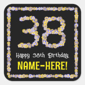 38誕生日:フローラ花数名前をカスタムする スクエアシール (正面)