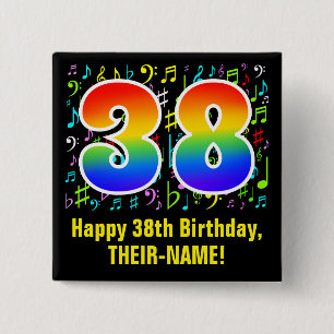 38誕生日:ミュージカラフルックシンボル,レインボー38 缶バッジ
