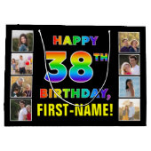 38誕生日：レインボー文字カスタム、写真&名前 ラージペーパーバッグ (裏面)