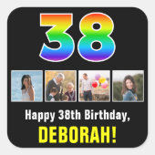 38誕生日：レインボー「38」、写真カスタムと名前 スクエアシール (正面)