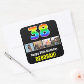 38誕生日：レインボー「38」、写真カスタムと名前 スクエアシール (封筒)