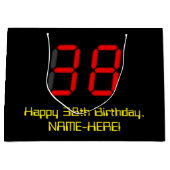 38誕生日：レッドデジタルクロックスタイル"38" +名前 ラージペーパーバッグ (正面)