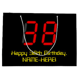 38誕生日：レッドデジタルクロックスタイル"38" +名前 ラージペーパーバッグ