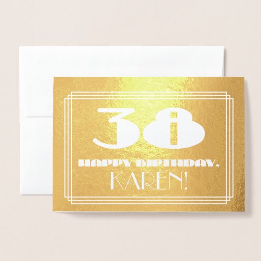 38誕生日:名前+アールデコインスパイア「38」を見る 箔カード (封筒付き正面)