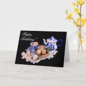 3838-Blue & White Teapot誕生日カード カード (黄色い花)