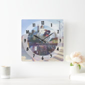 385蒸気機関車 スクエア壁時計 (ホーム)