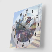 385蒸気機関車 スクエア壁時計 (傾斜)