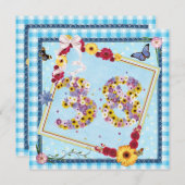 38th誕生日パーティー招待花、蝶 招待状 (正面/裏面)