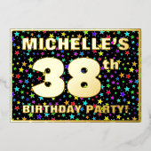 38th Birthday Party —おもしろいカラフル、Stars Pattern 箔招待状 (正面)