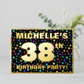 38th Birthday Party —おもしろいカラフル、Stars Pattern 箔招待状 (立ち正面)