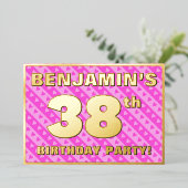 38th Birthday Party —おもしろいピンクのハートとストライプ 箔招待状 (立ち正面)