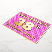 38th Birthday Party —おもしろいピンクのハートとストライプ 箔招待状 (回転した状態)