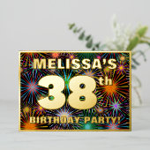 38th Birthday Party —おもしろい、カラフルFireworks Look 箔招待状 (立ち正面)