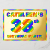 38th Birthday Party —おもしろい、レインボースペクトル「38」 箔招待状 (正面)